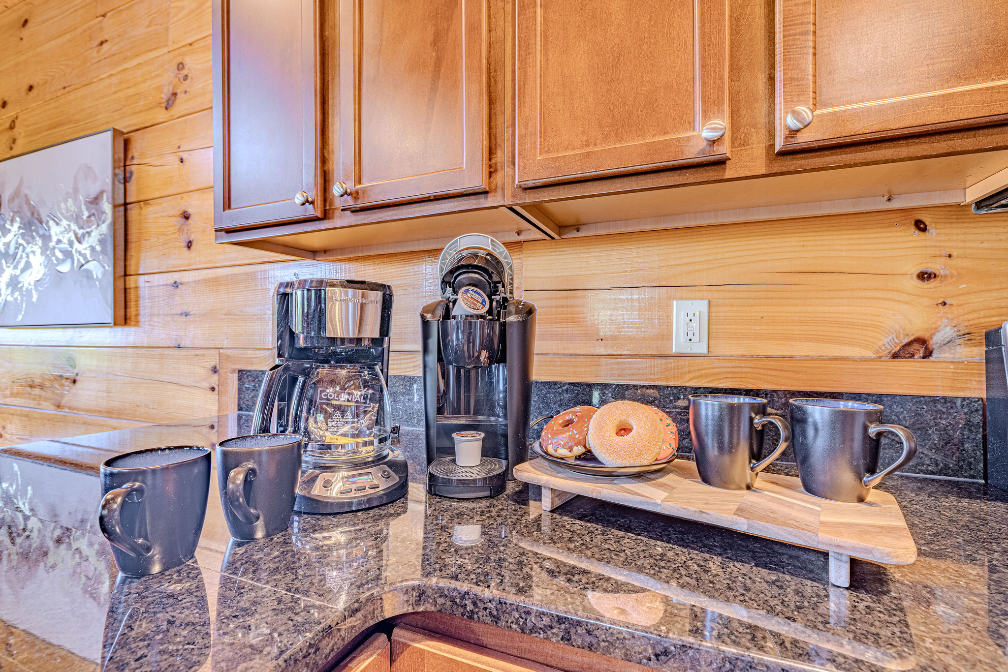 Keurig and drip coffee makers ready for your morning routine. Please note: coffee not provided.