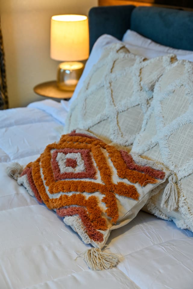 The king bedroom features an ultra-comfy, organic cotton king size mattress.