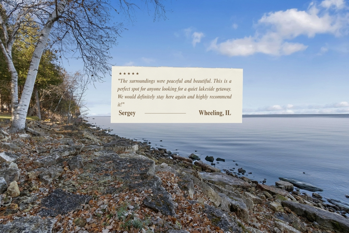 The surroundings were peaceful and beautiful. This is a perfect spot for anyone looking for a quiet lakeside getaway. We would definitely stay here again and highly recommend it!