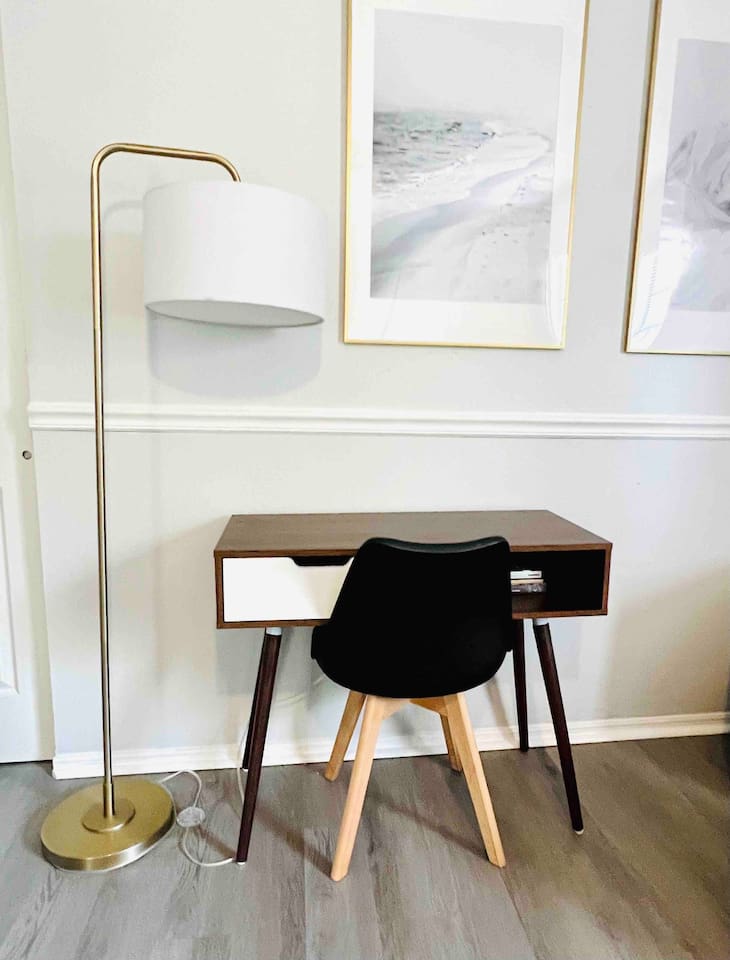 Designated work station with a small desk in the Master bedroom. 