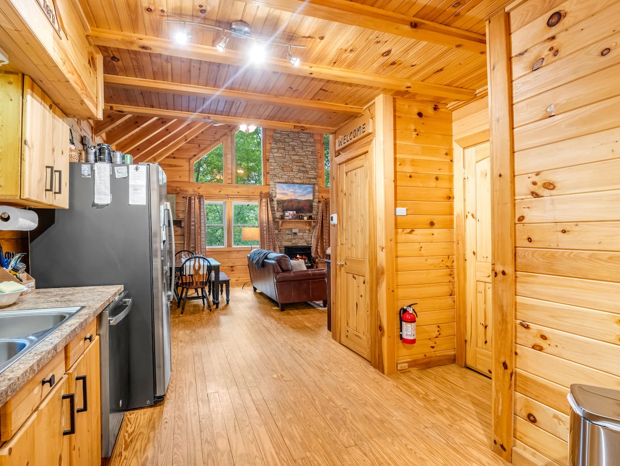 Side view of the kitchen area
