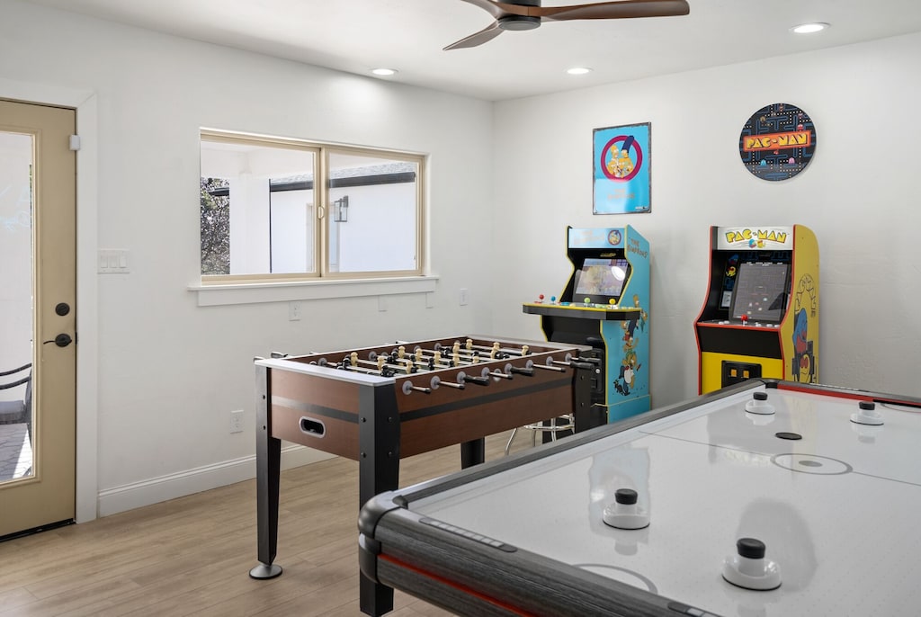 Game room with foosball, air hockey