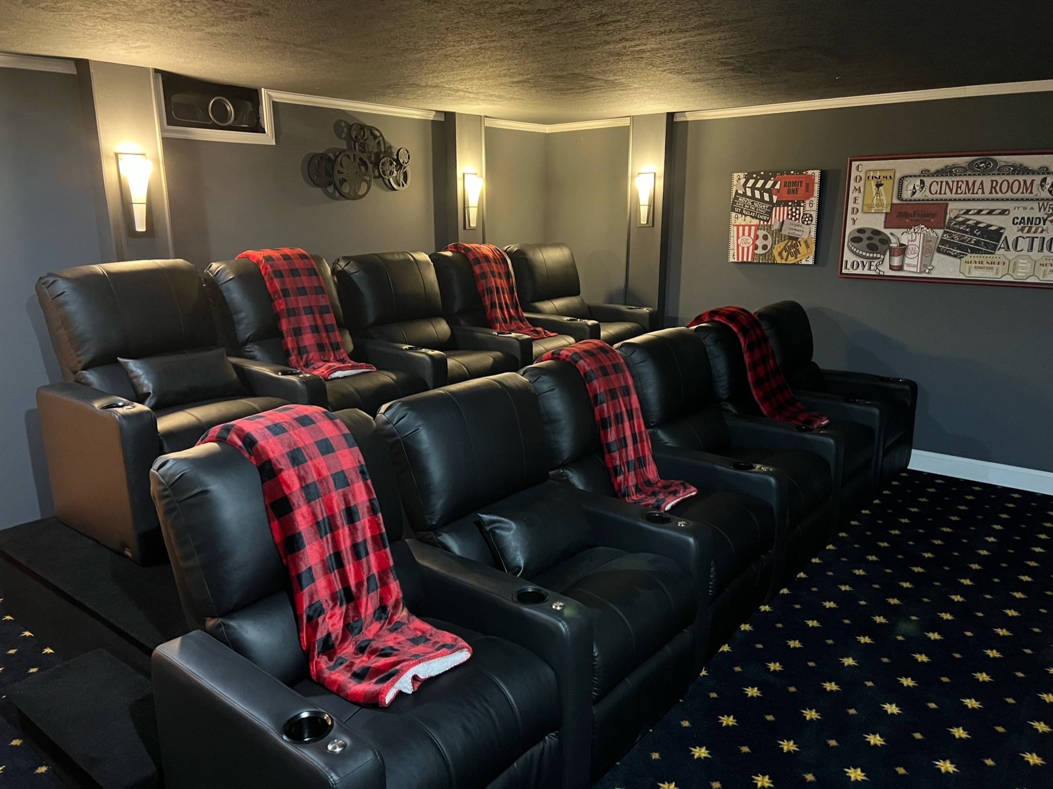 11 leather recliners in theater