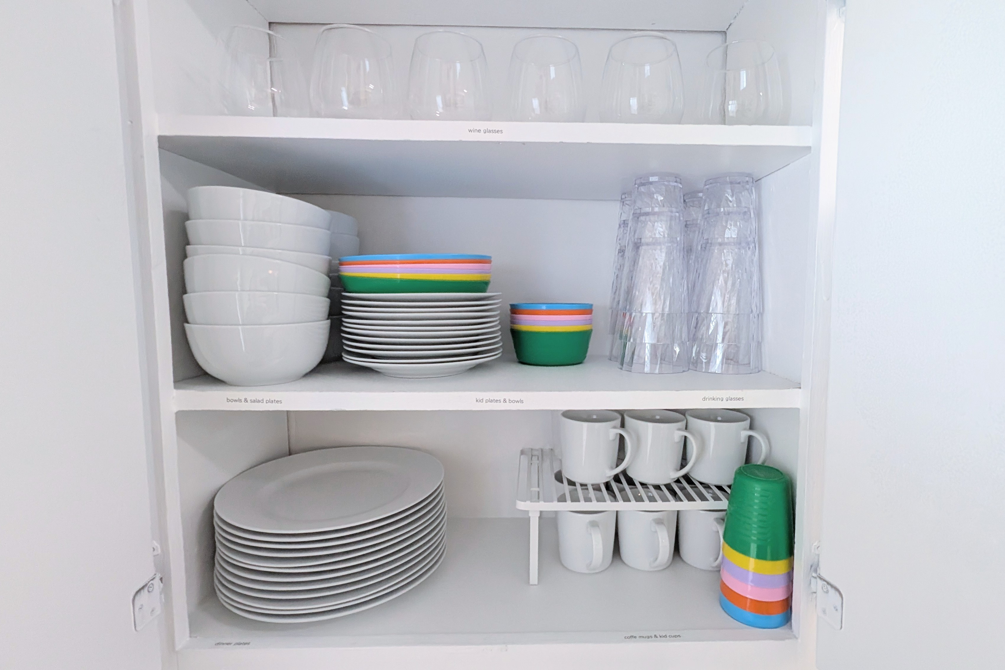 Well-stocked with dinnerware for adults and kids alike, plus cups, mugs, and stemless wine glasses for everyone in your group.