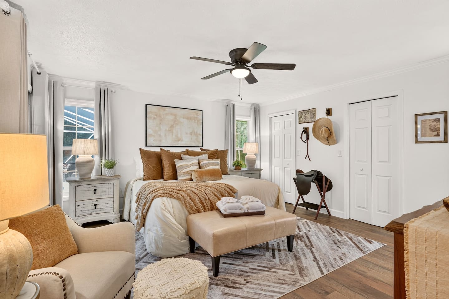 Enjoy a comfortable nights sleep in the large king sized bed in the beautifully decorated master suite.  Extra pillows and blankets are provided.