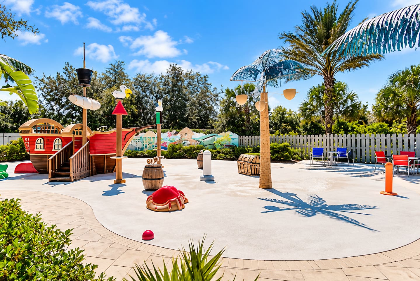 Kids will love the splash pad and themed water playground right by the pool area. 