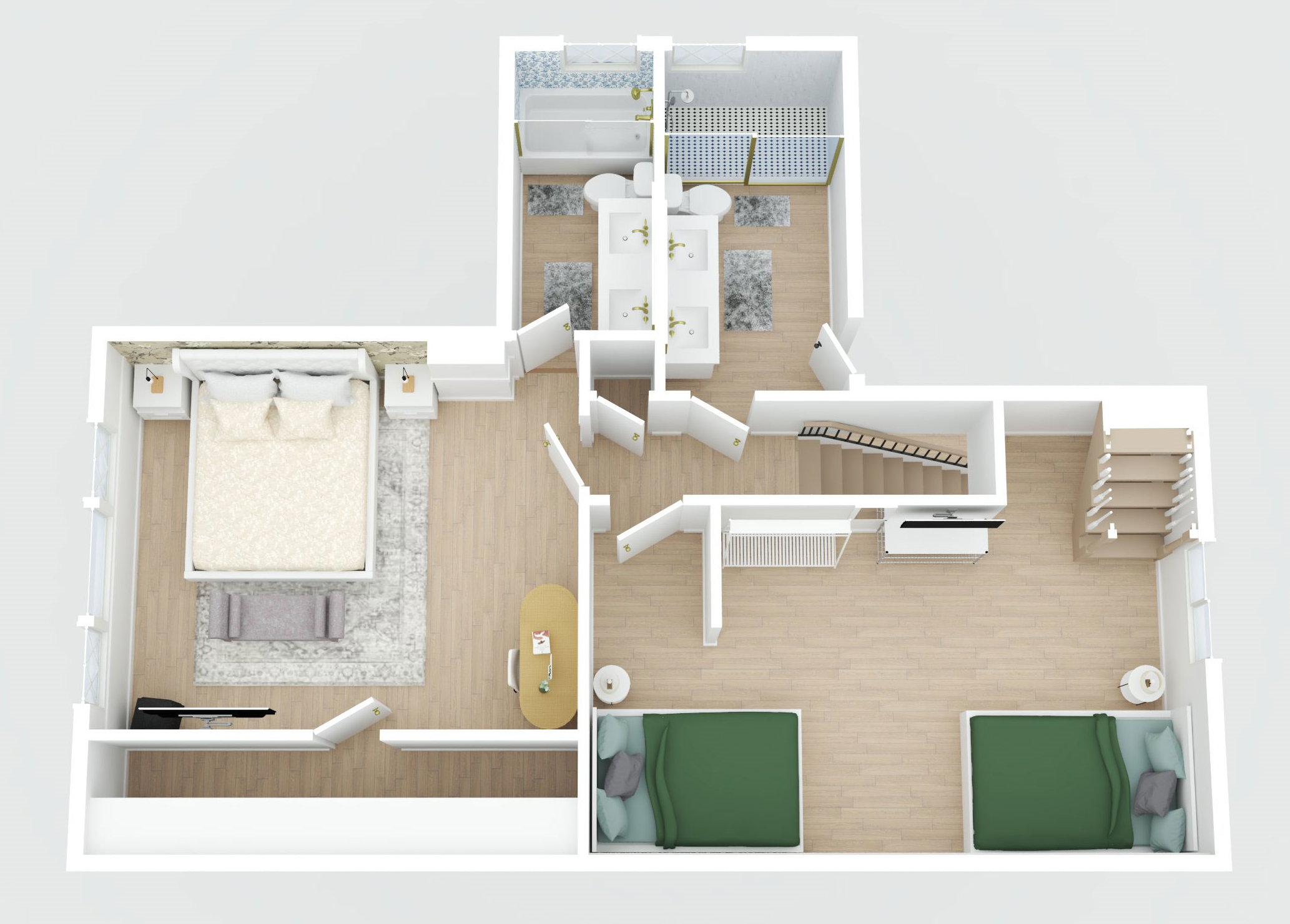 The second floor is approximately 770 sq ft and includes the primary bedroom with en-suite bathroom and a second bedroom and second full bathroom, with access to the attic / theme room