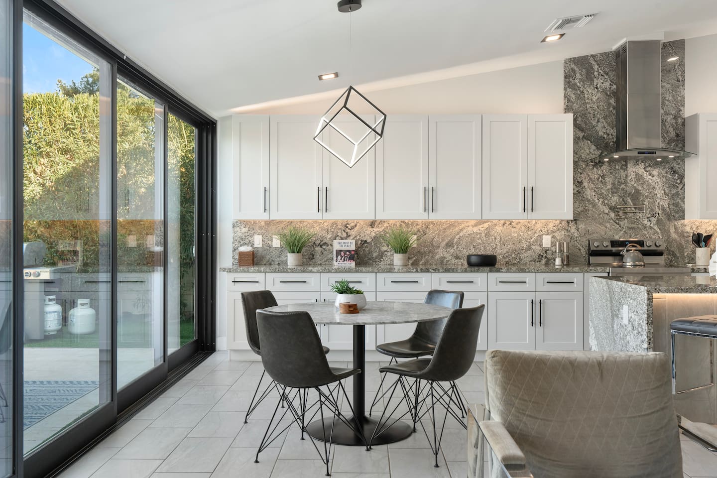 Modern Lighting – Geometric pendant adds a stylish touch.

