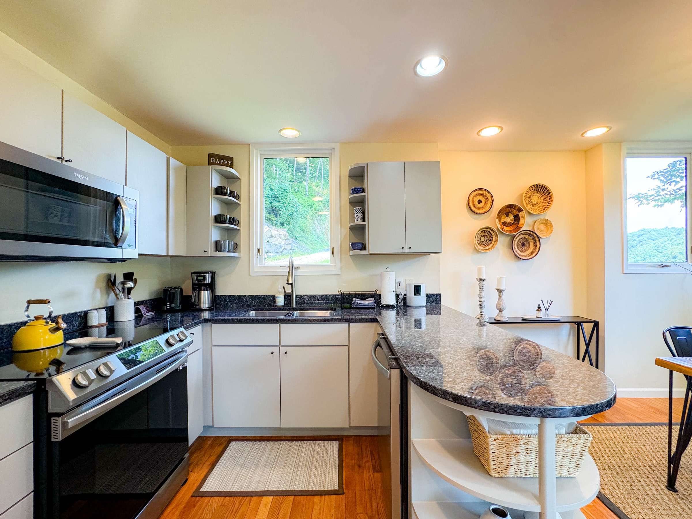Fully equipped kitchen with all basic items needed to cook a homestyle meal. 