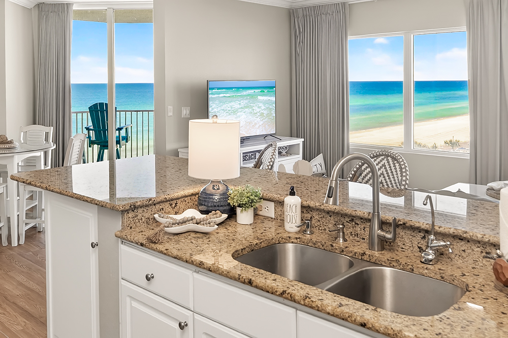 Open floor plan with endless blues and greens