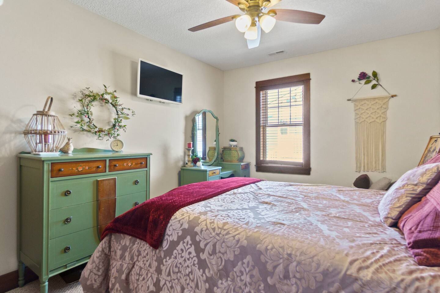Comfortable queen-sized bedroom, offering a restful space for a peaceful night's sleep.