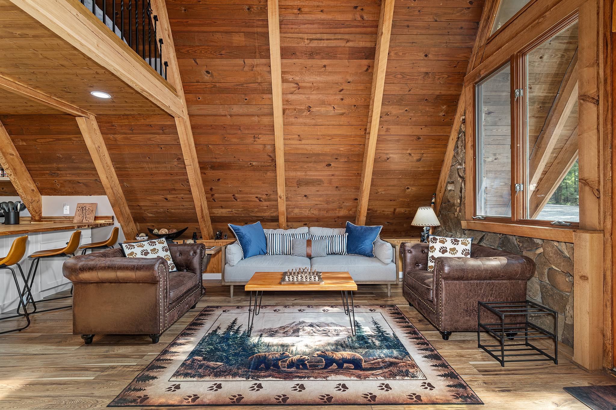 Living room set for game night.