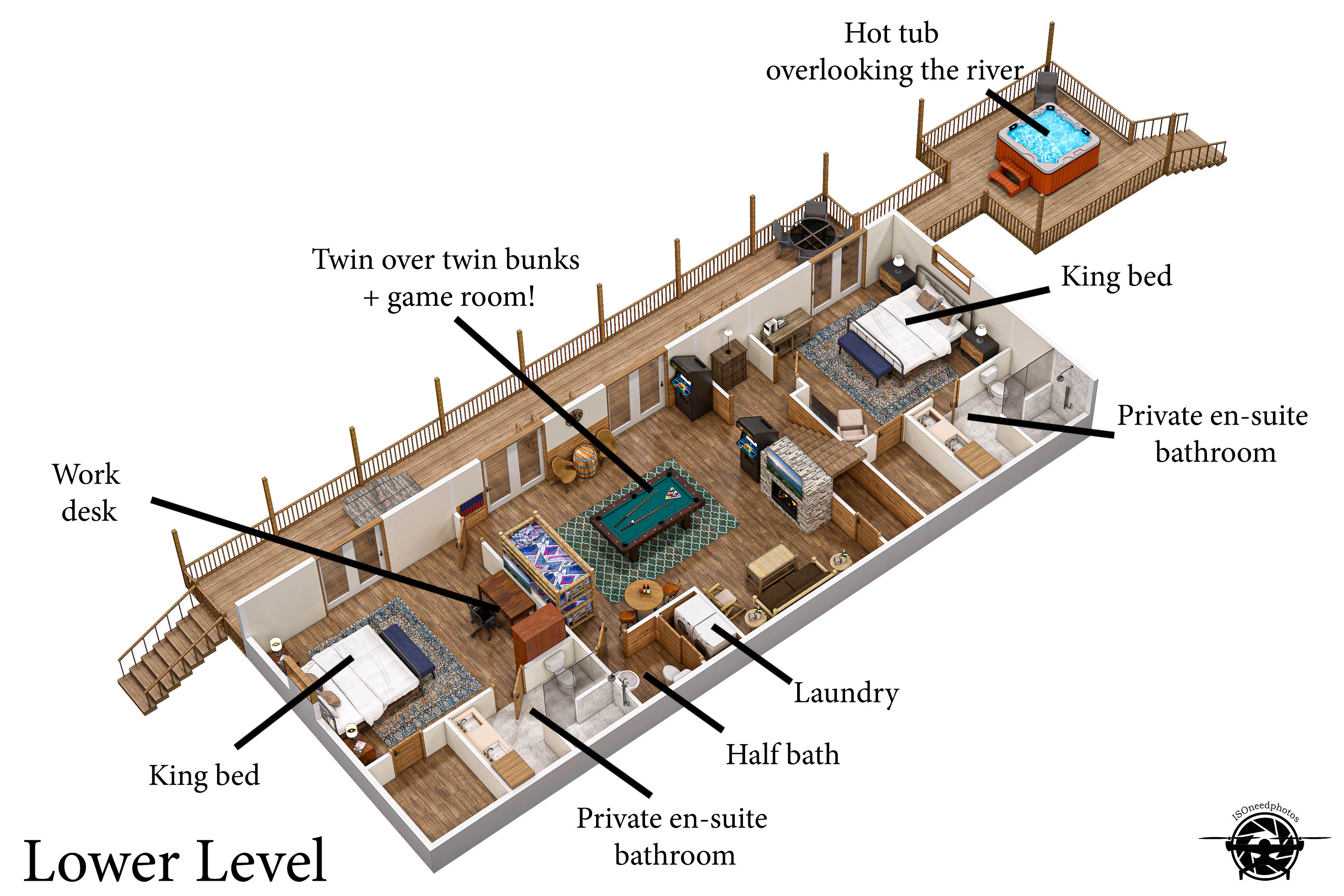 The lower level - the Fun Level!  Loaded game room and hot tub!