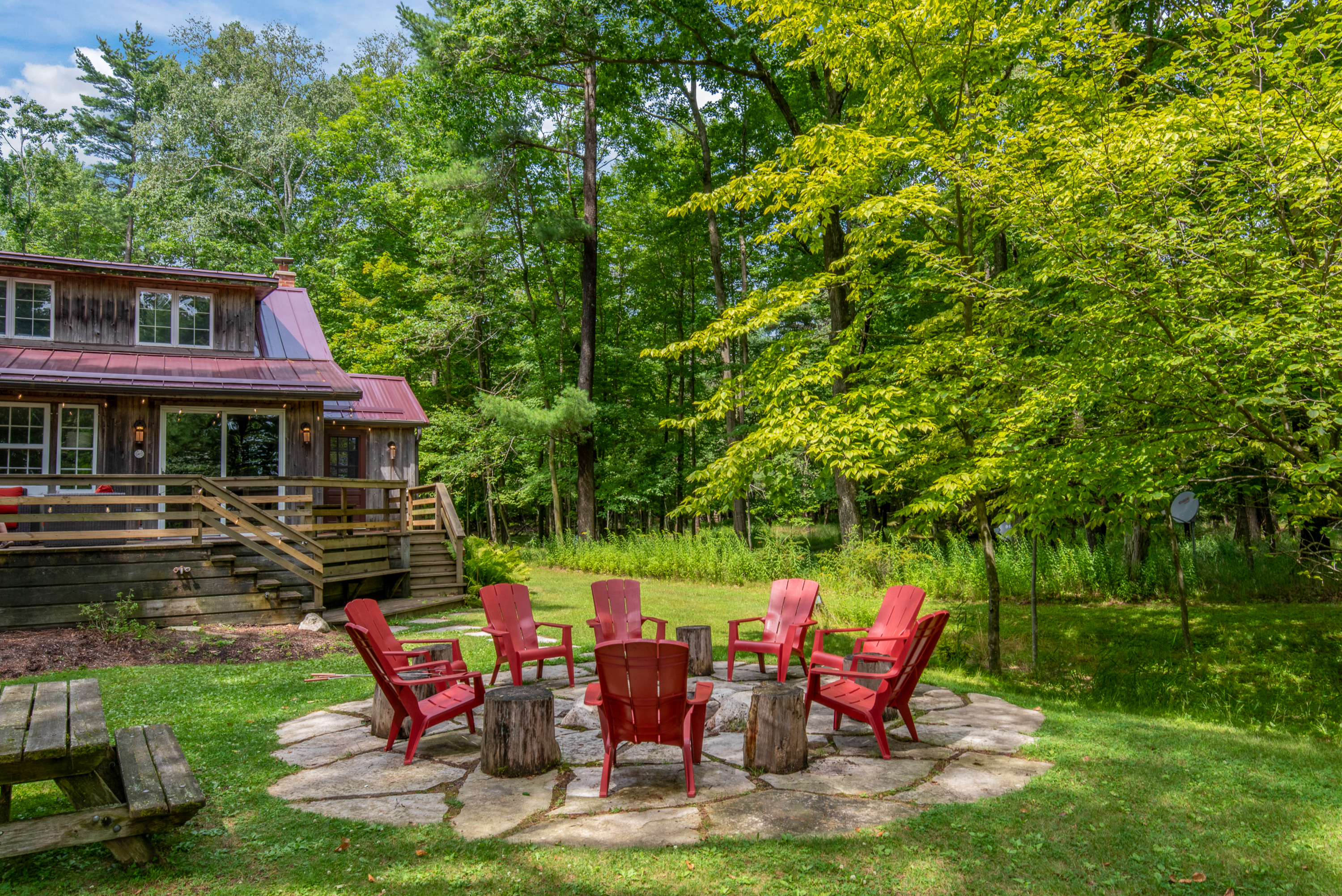 Bonfire location near cabin.