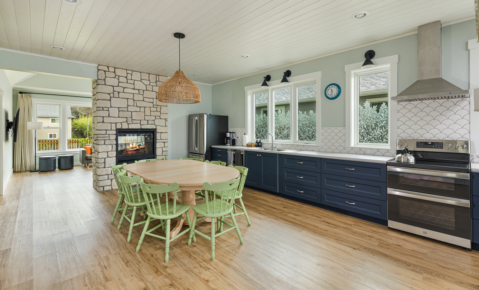 Eat-in kitchen with cozy fireplace