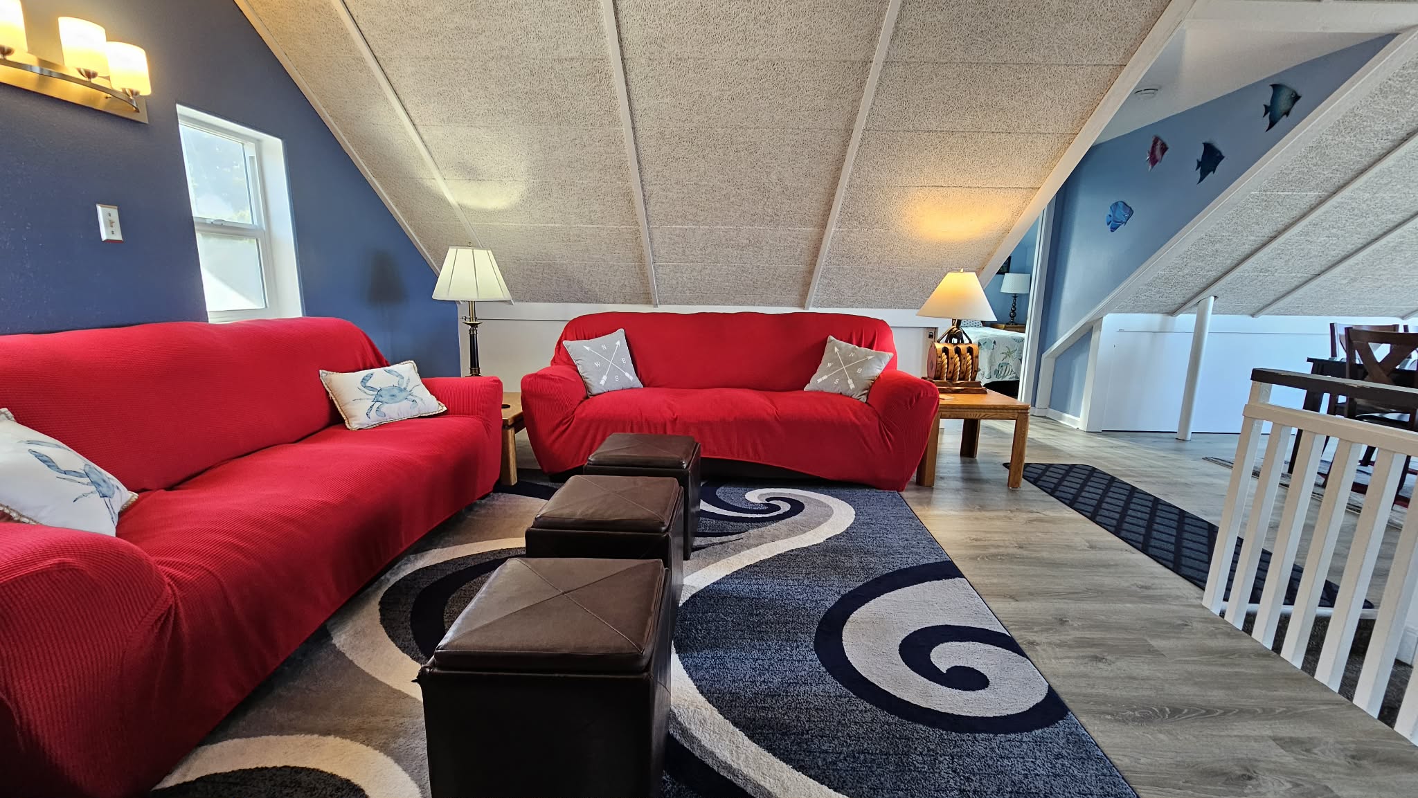 upstairs tv room with view, extra table to play games or do a puzzle.