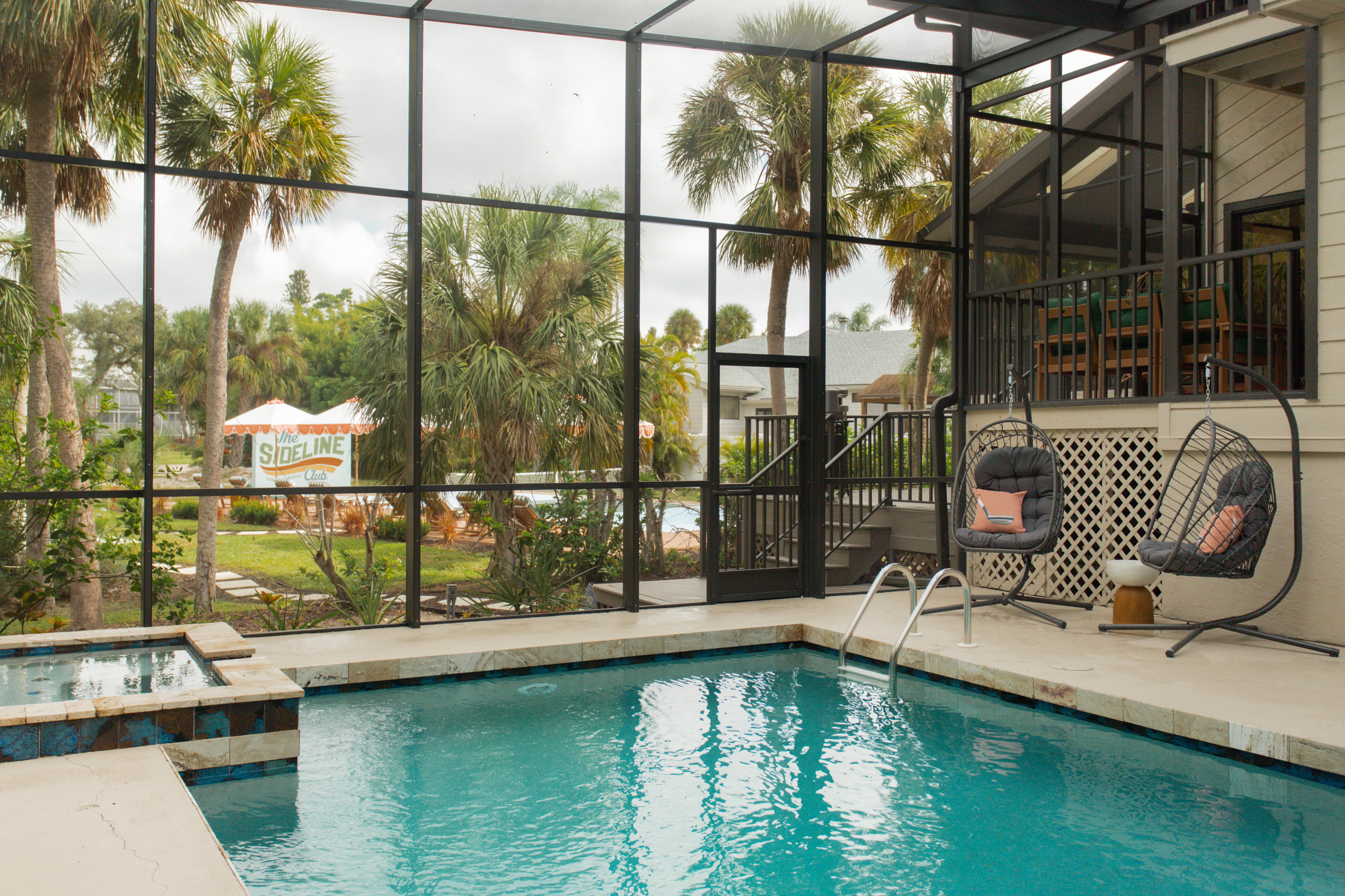 Evenings here? Think float sessions + flicks. Screened-in pool means fewer bugs, more comfort, and cozy movie nights with our projector setup.