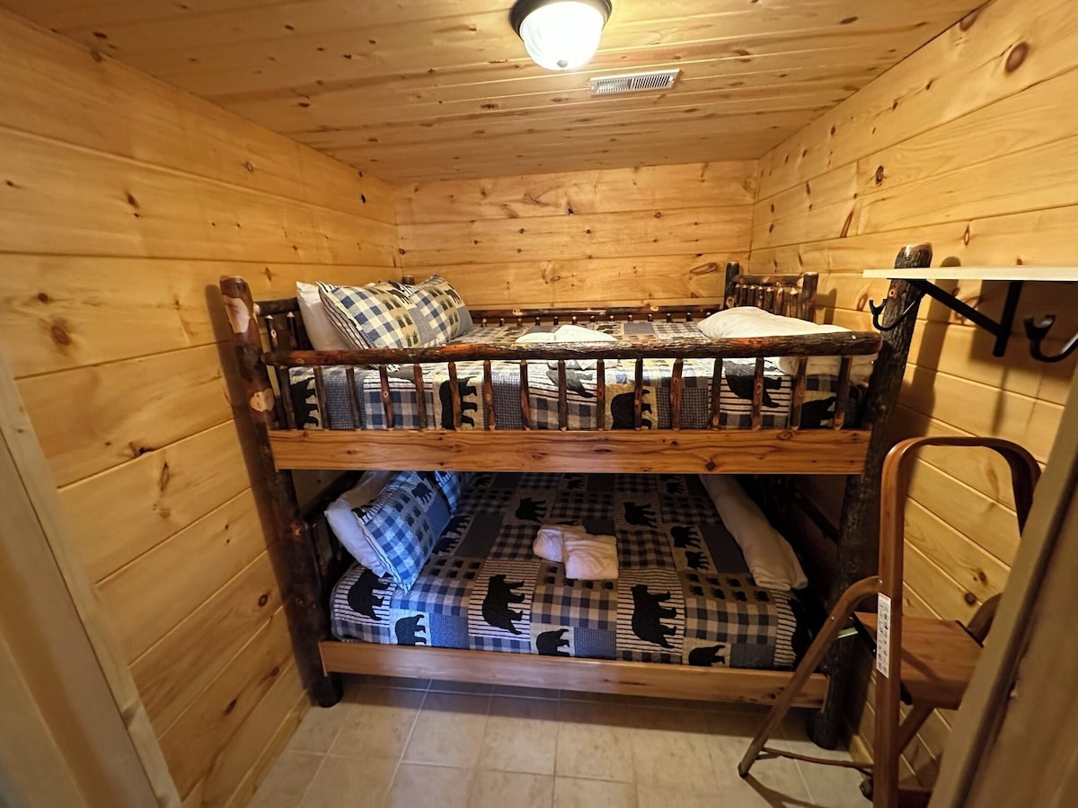 bedroom # 5 on the bottom (basement) floor. Queen bunk beds sleeps 4