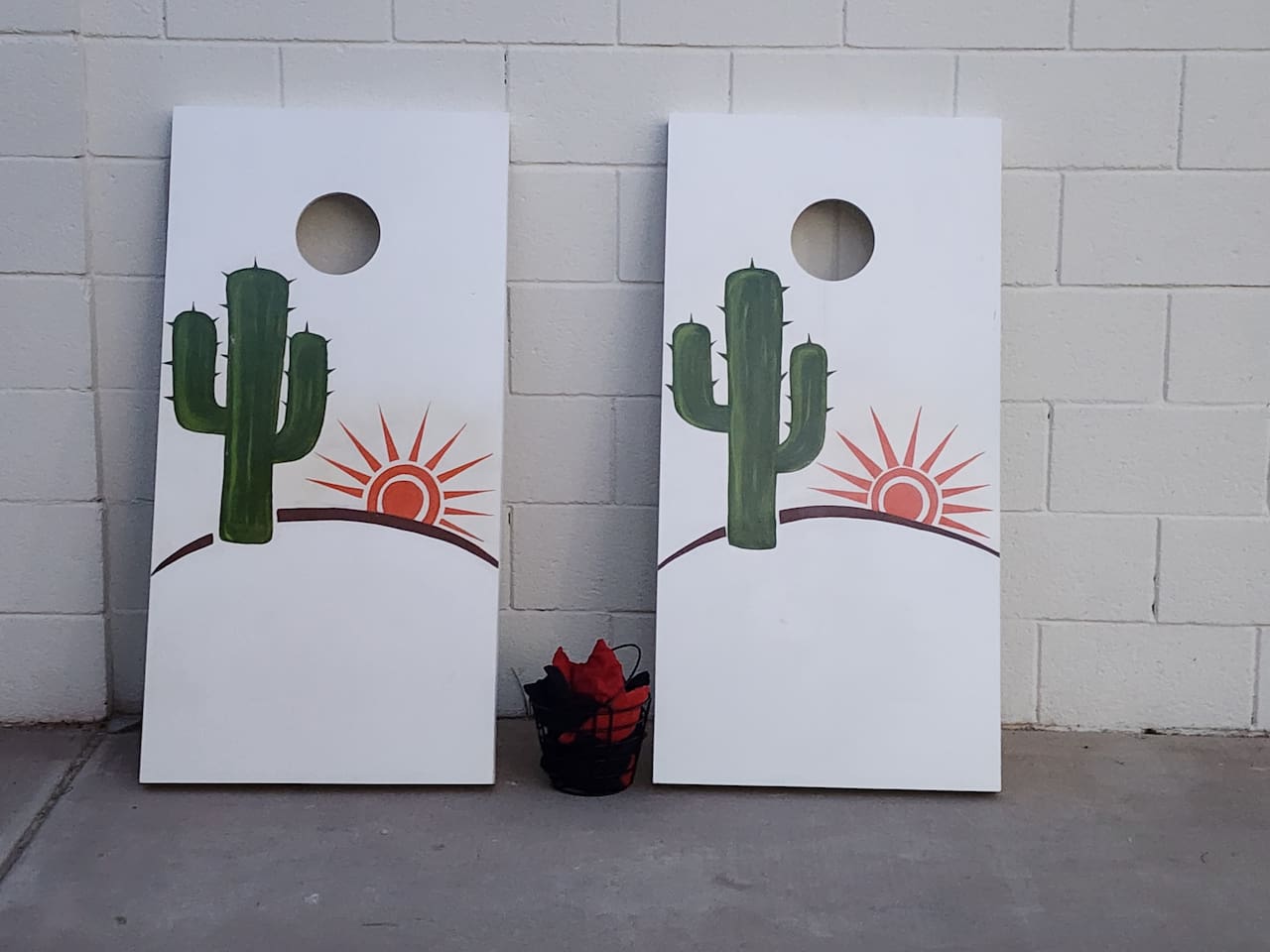 Play, laugh and compete the Cactus Chill way.  The backyard cornhole is ready for friendly games and relaxed outdoor fun for guests of all ages.