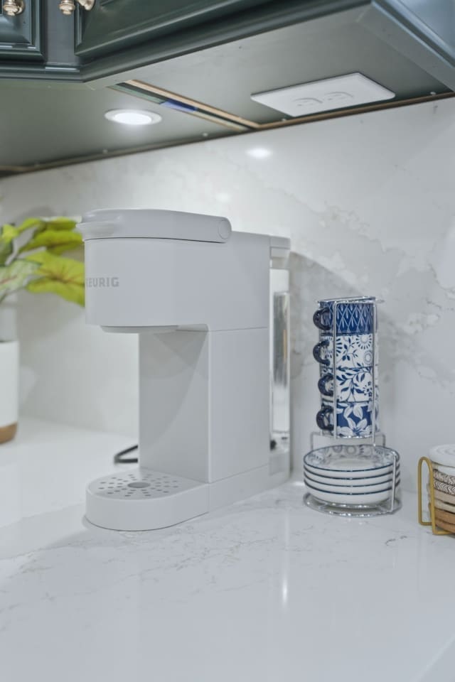 Start your morning right with the convenient Keurig coffee station, complete with mugs and coffee pods for an easy cup anytime.