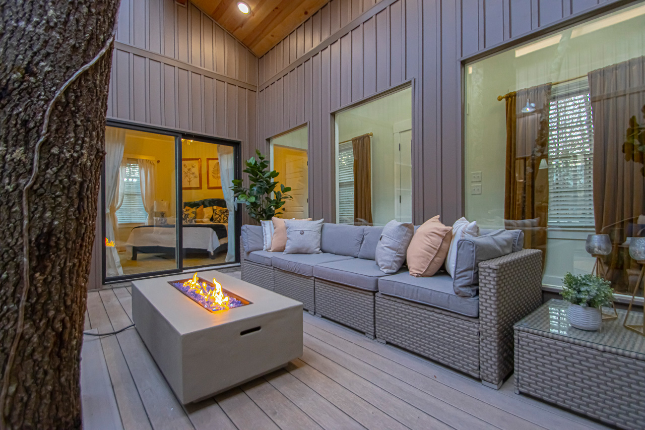 Four Oaks Fire Table in Atrium