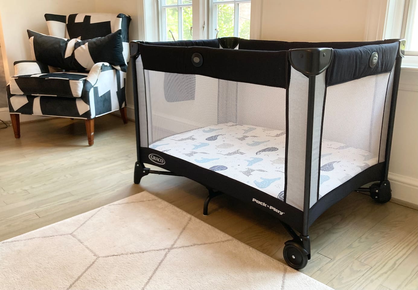Free Graco Pack 'n Play with Mattress and Sheets (upon request).