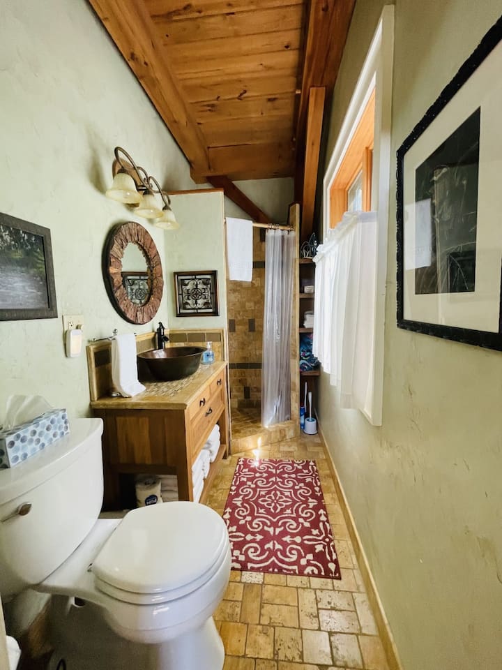The bathroom is located is located on the main level