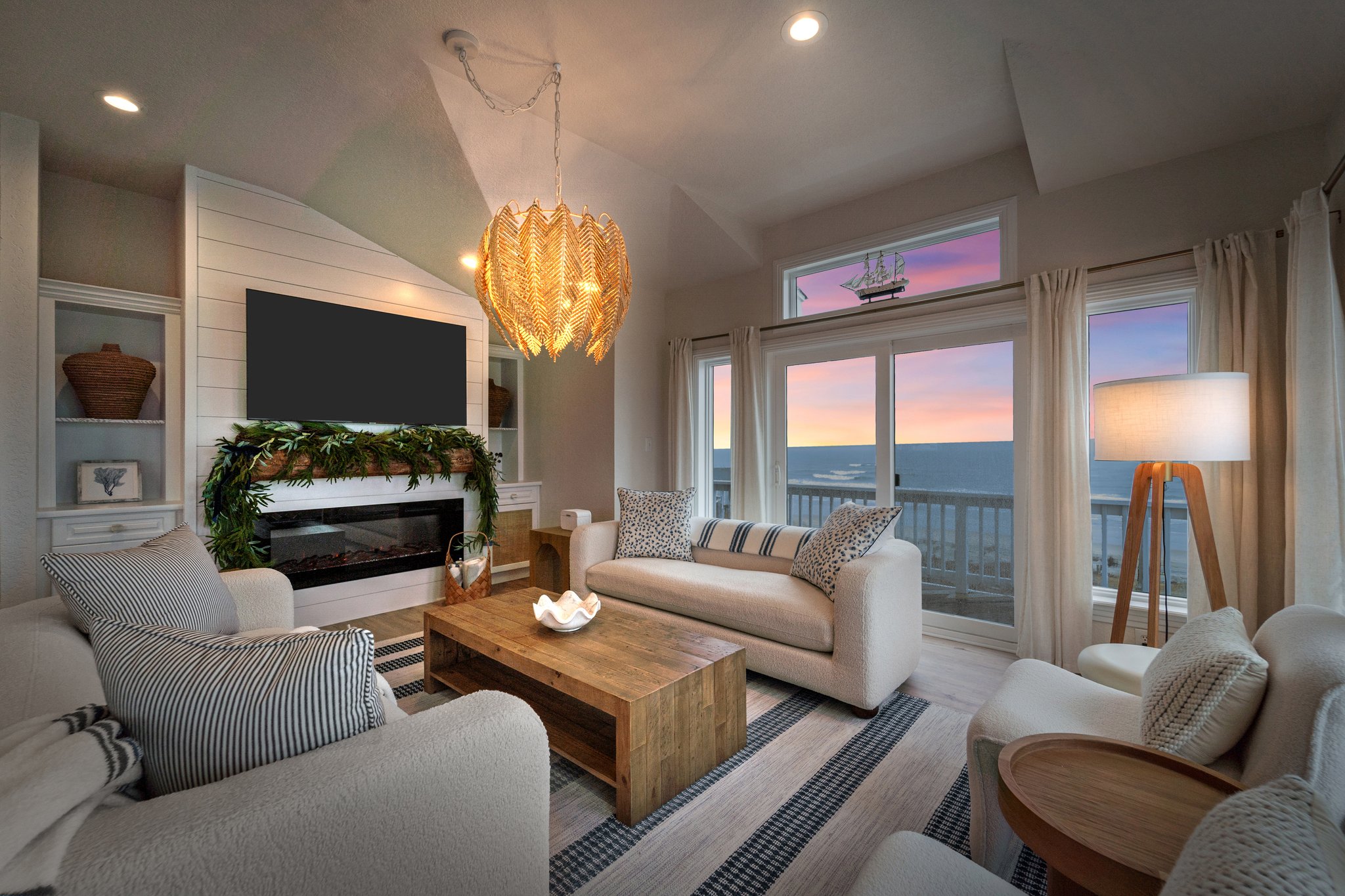 View of living room with Roku TV