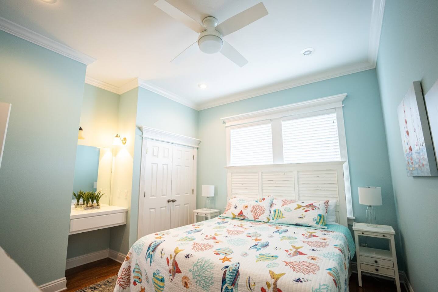 Second floor bedroom with king size bed and private bathroom just outside the bedroom door.