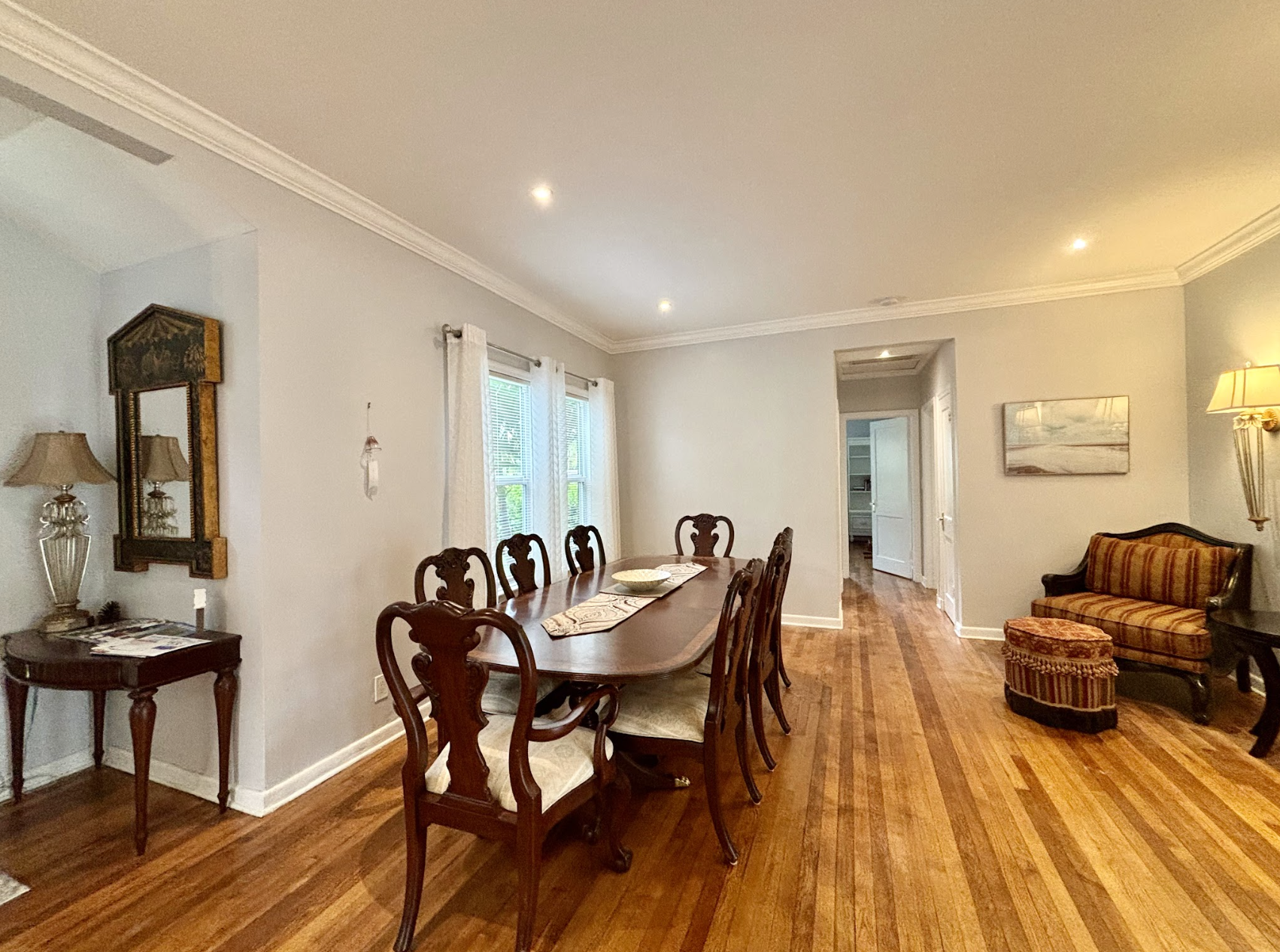 The large dining area has plenty of room for everyone to gather around the table for home-cooked meals together.