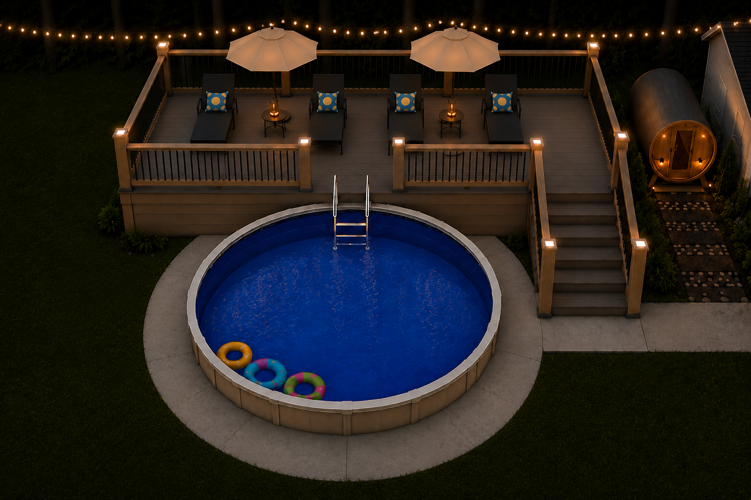 Pool, deck & sauna design preview only - currently being completed by August 30, 2026. Actual photos will be updated shortly after.