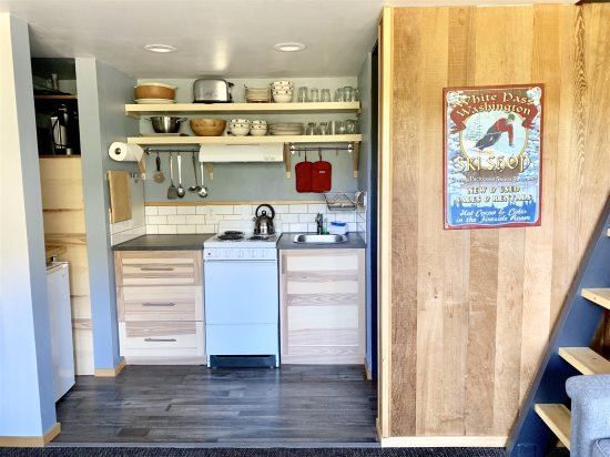 Kitchenette with under counter fridge