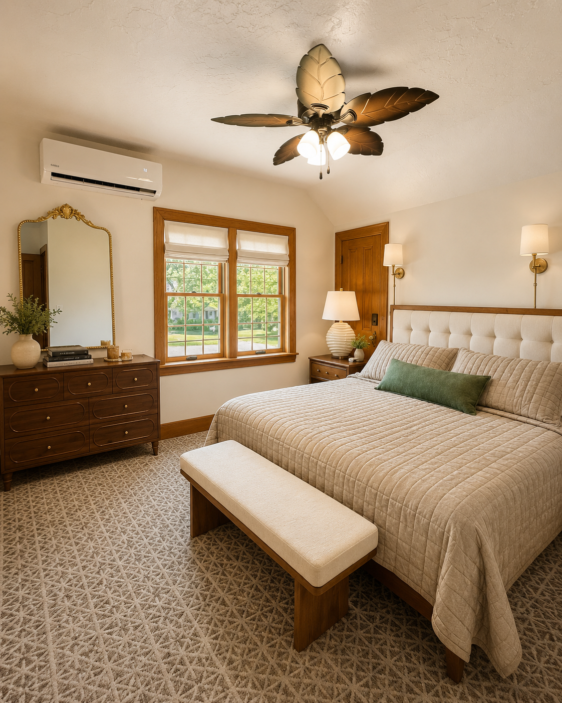 Relax in this spacious upstairs master bedroom featuring a plush king-size bed, soft linens and abundant natural light. A peaceful retreat designed for comfort, rest, and a great night's sleep after a day of adventure.