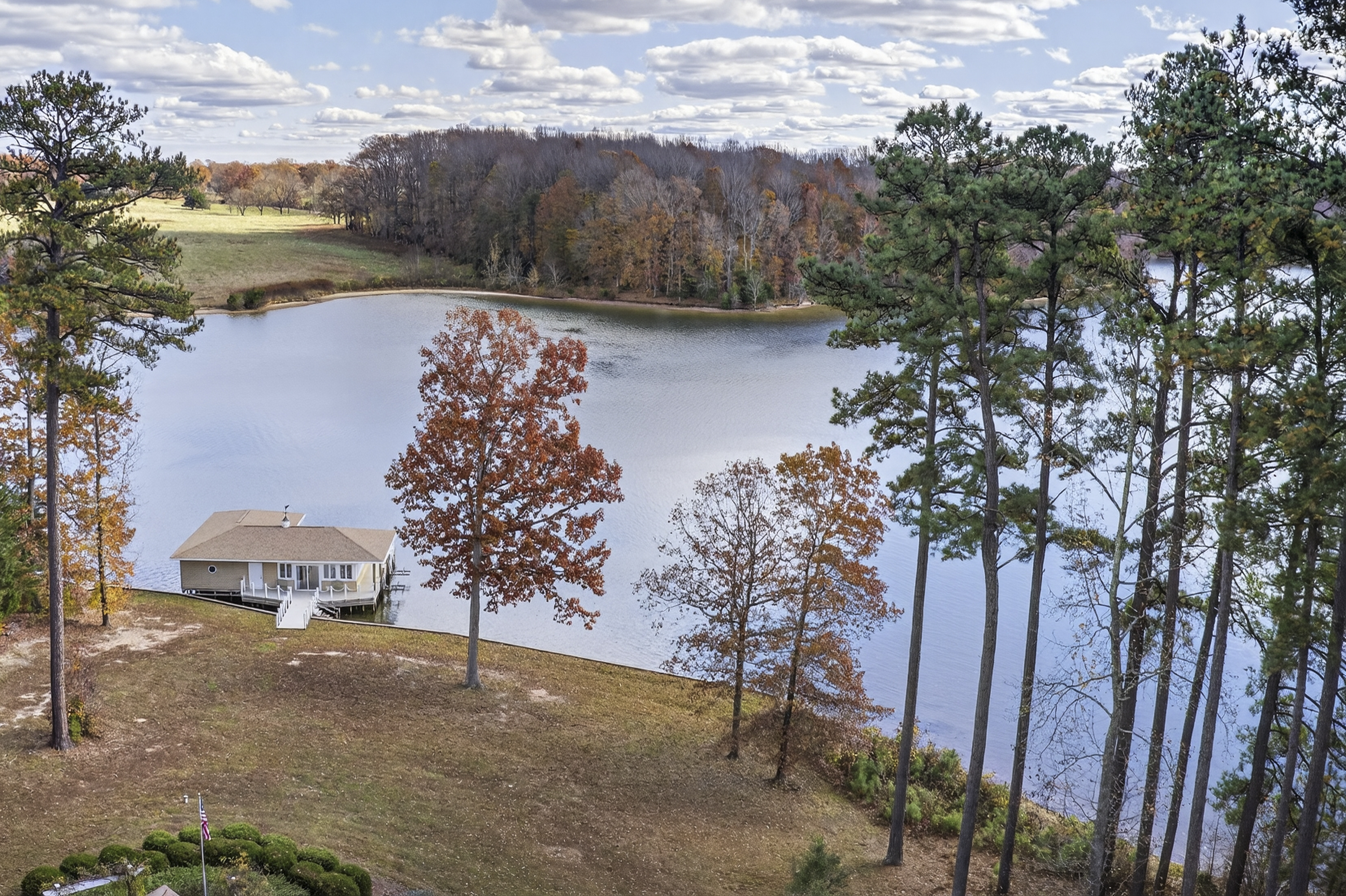 Private boathouse with panoramic lake views.