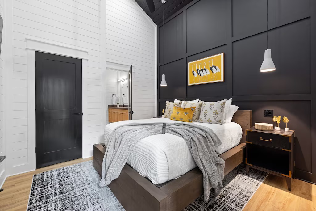 Bedroom Retreat: Stylish design with chic accents, perfect for restful nights and rejuvenation!