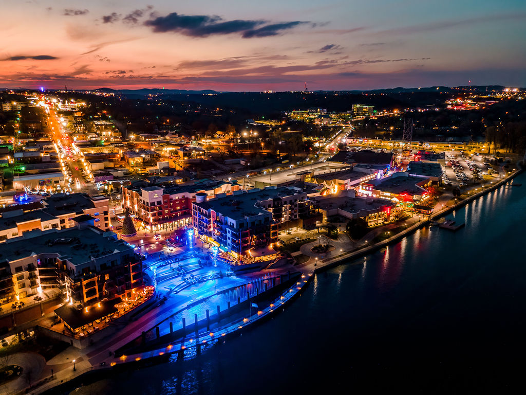 Nighttime view of the Branson Landing 