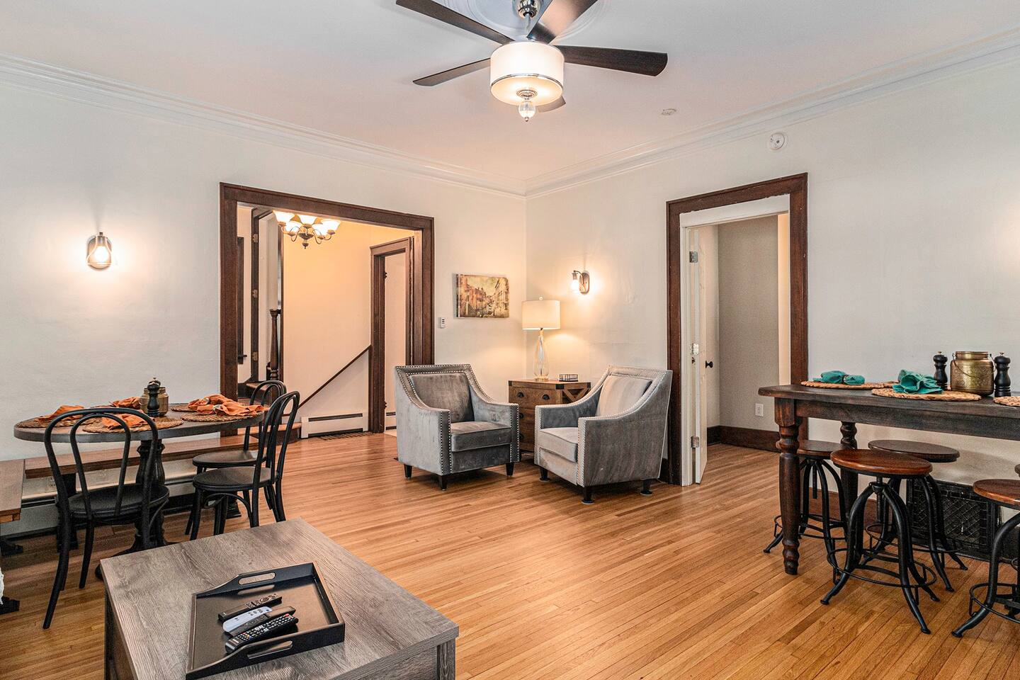 Living/Dining room. Open floor design. Perfect Social Space, Large TV