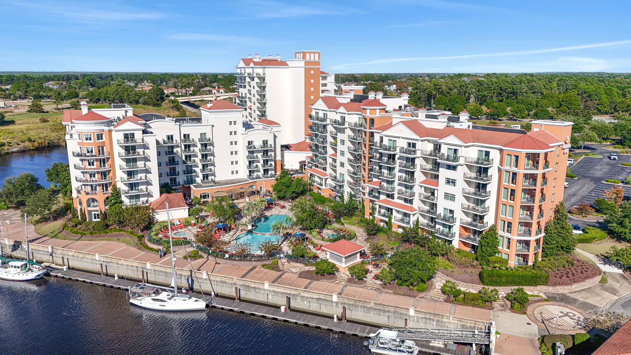 The prestigious Marina Inn at Grand Dunes.  Enjoy room service, multiple restaurants, pools, hot tubs, fitness center and more