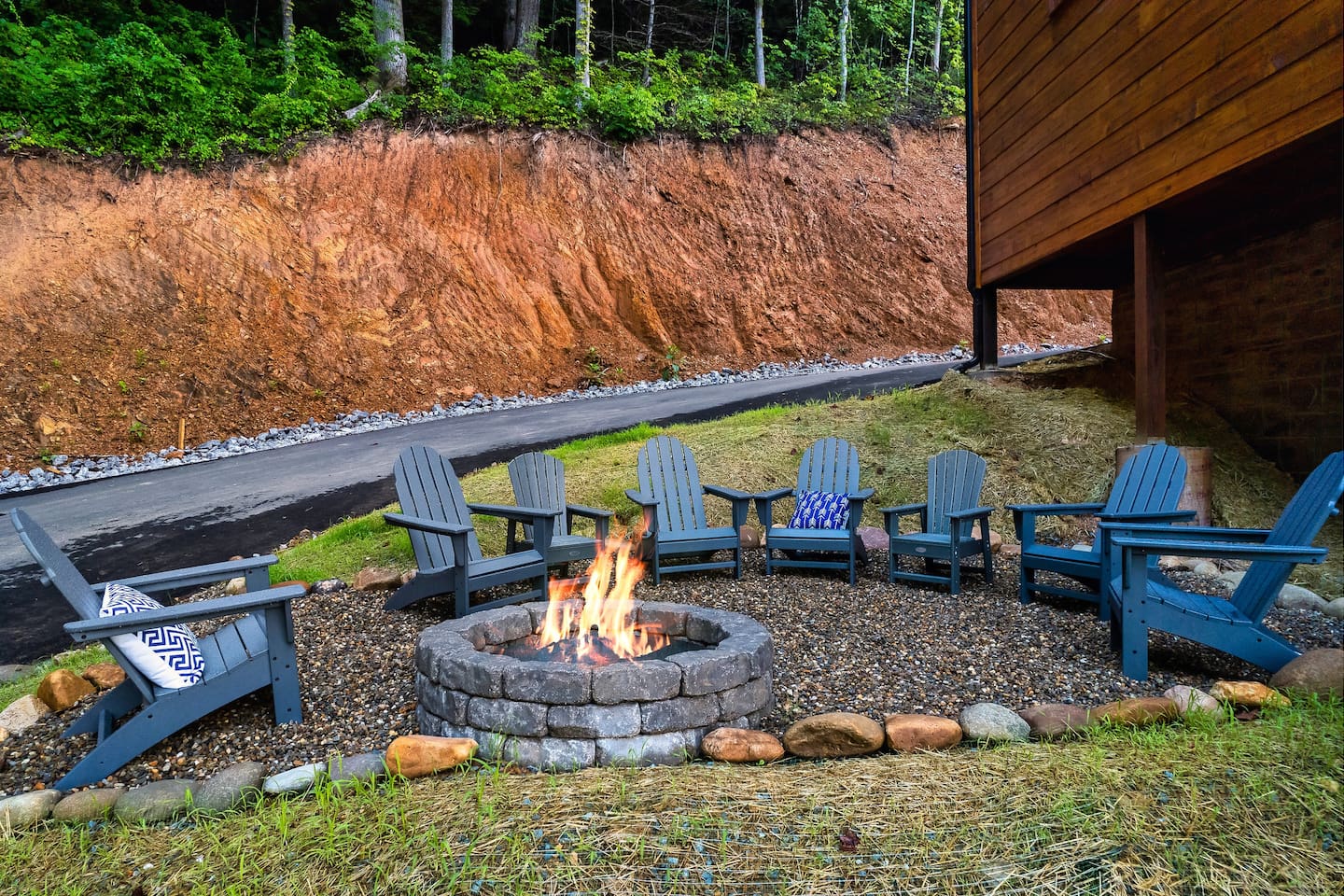 Wood fire pit, perfect for hanging out and making s'mores.