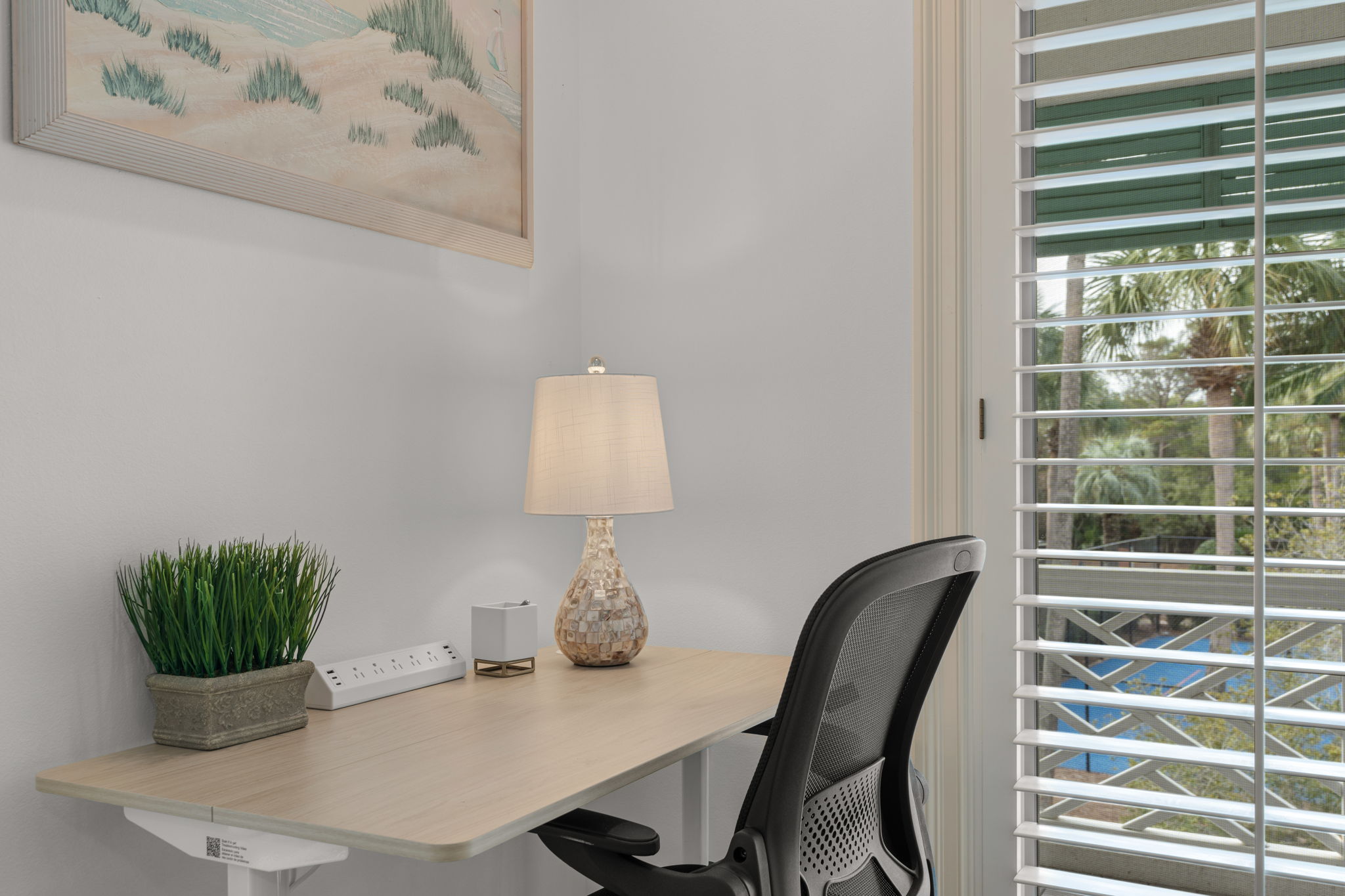 Dedicated Workspace with Standing Desk, Ergonomic Chair & Charging Station