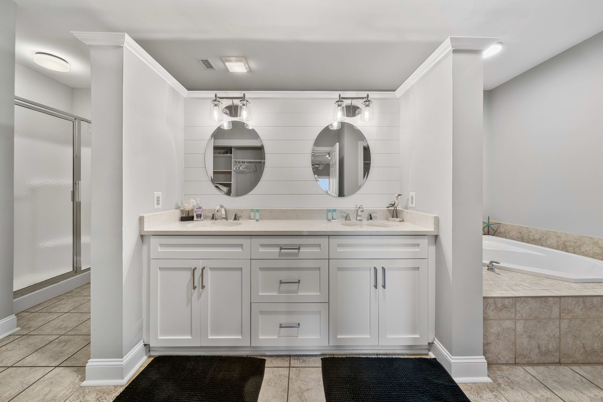 Bathroom 1: Primary Ensuite Bath  | Morning Sunrise | 302 Oceanview | 1116 Ocean Blvd, Isle of Palms, SC | IOP Escapes
