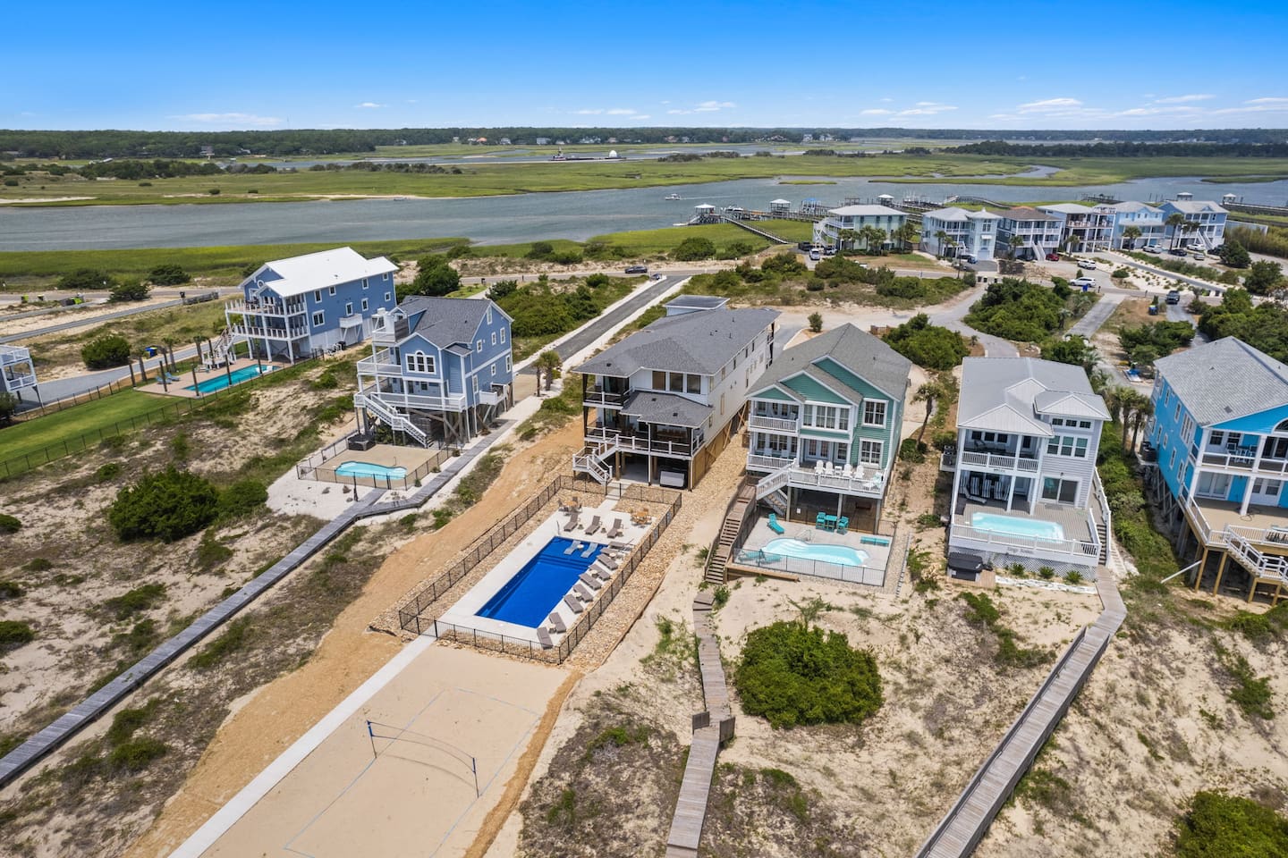 Enjoy 360 degree water views from OKI's newest luxury oceanfront vacation home! Where tranquility meets convenience, The Point is renowned for its privacy on the West End of Oak Island, public beach access, local fishing and breathtaking sunsets.