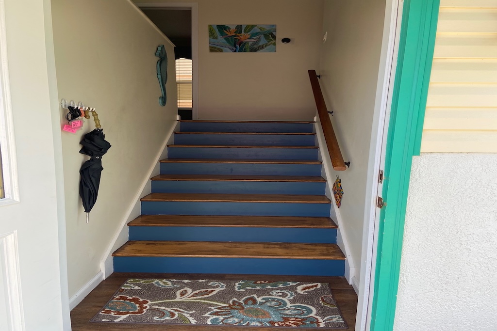 Open the door and climb 8 steps