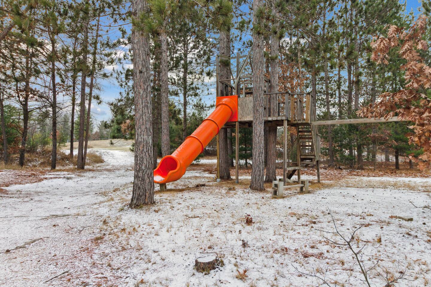 Tree house, complete with slide!