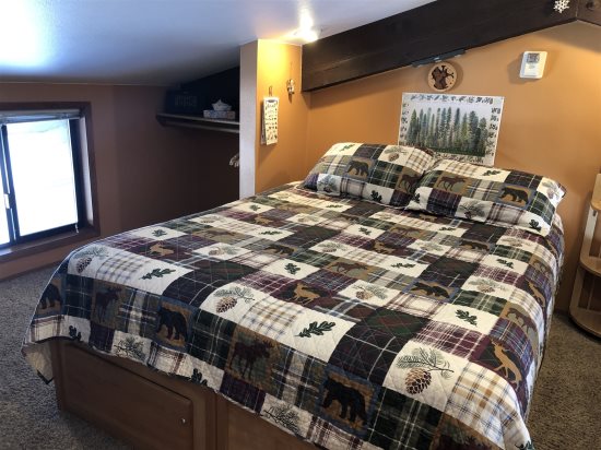 Loft area: Full-size bed.
