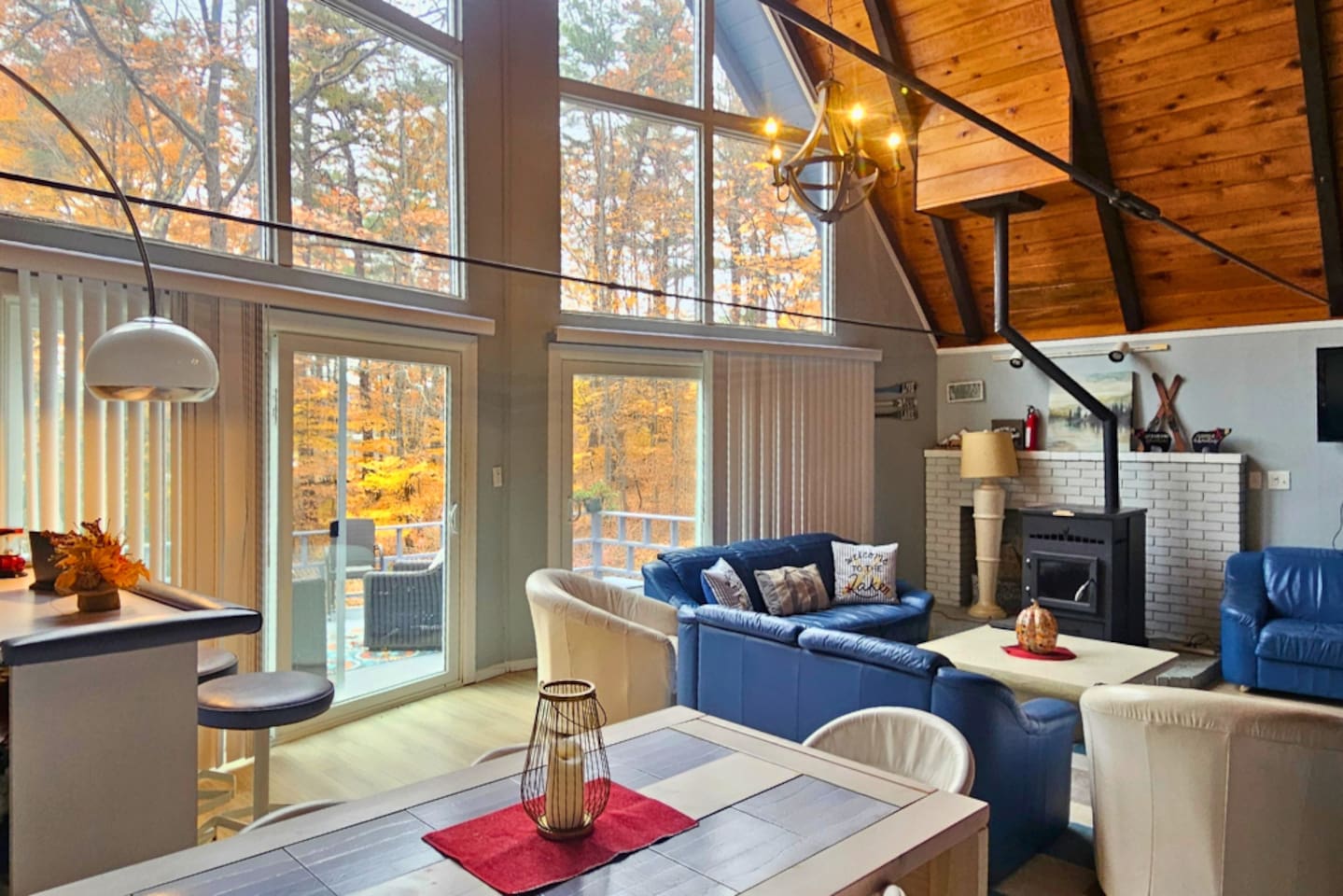 Enjoy beautiful views of the lake and outdoors from the warmth of this cozy cabin! 