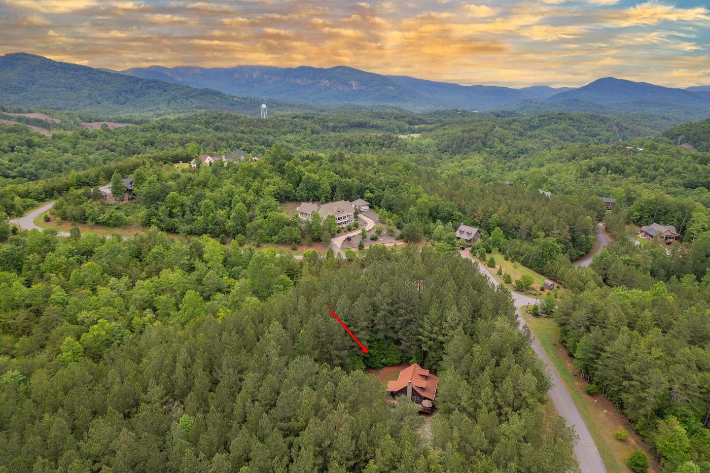 Aerial view. Very private and quiet setting surrounded by mountains.