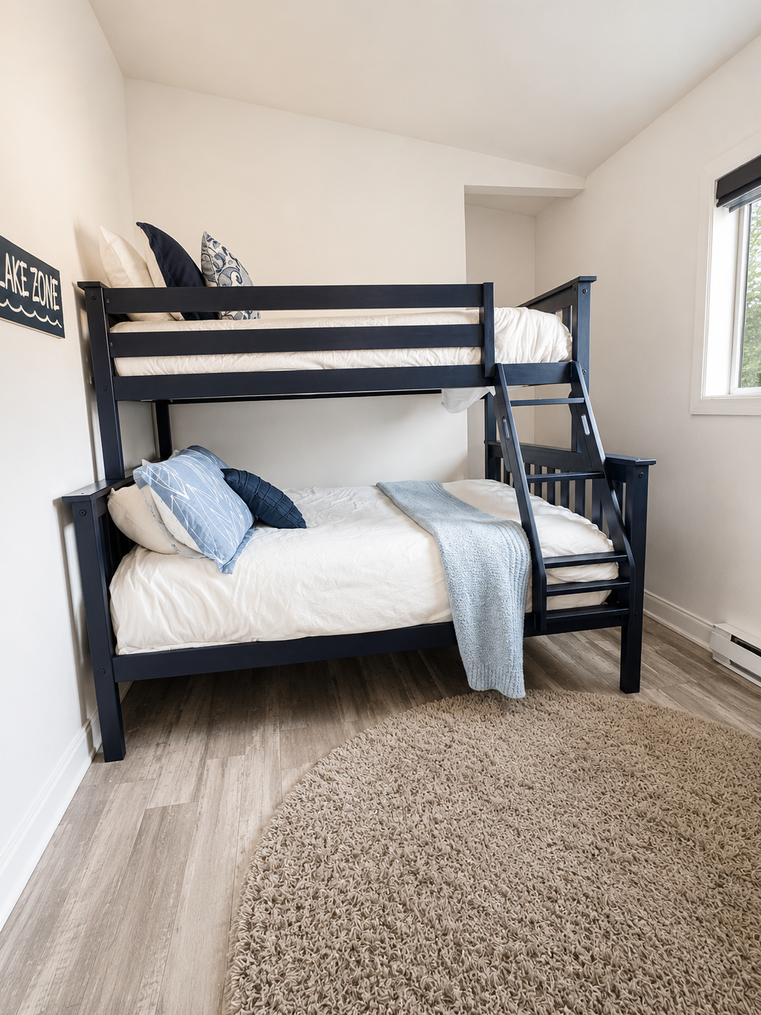 Bedroom #2 of 4: upper, main floor: full sized bottom bunk, twin sized top bunk