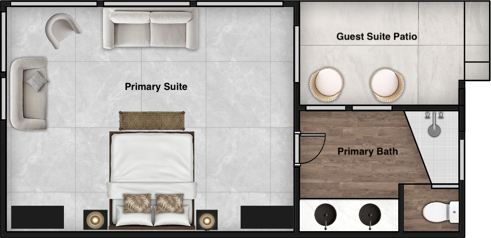 Primary Bedroom with Private Patio overlooking Tamarindo Bay