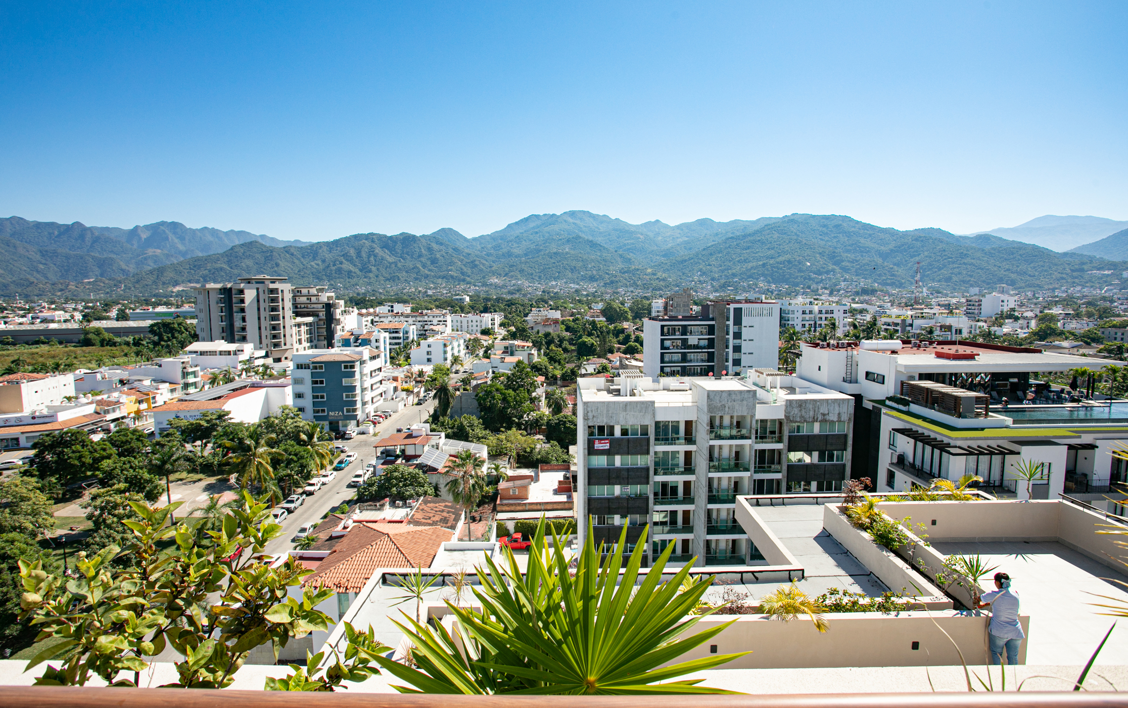 The 8th floor rooftop is the best place watch the sunrise over the mountains.